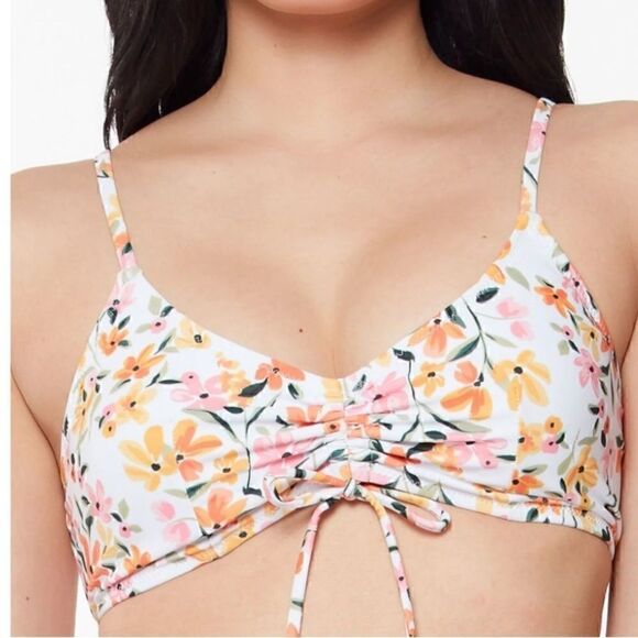 Jessica Simpson Summer Dreaming Ruched Front Top Bikini Sunset Tie Swim NEW L - Picture 1 of 10